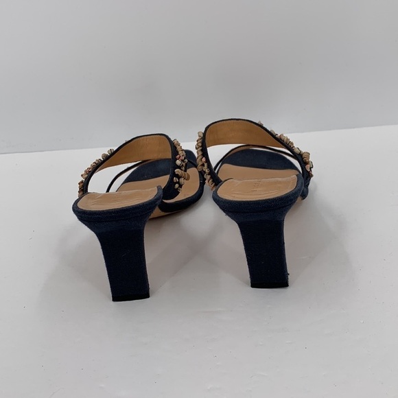 Richard Tyler strappy slide sandals heel shoe mule navy blue beading fabric 9 - Picture 5 of 6